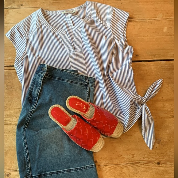 NWOT Donald J. Pliner Red Patent Leather Woven Espadrille Slides - Picture 2 of 6